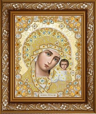 ЖК-4001 Пресвятая Богородица Казанская в золоте, кристаллах и жемчуге