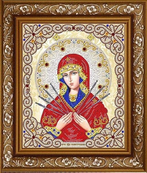 ЖЛ-4711 Пресвятая Богородица Семистрельная в жемчуге и кристаллах