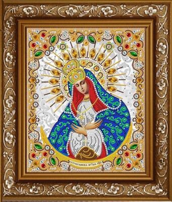 ЖК-4015 Пресвятая Богородица Остробрамская в кристаллах и жемчуге